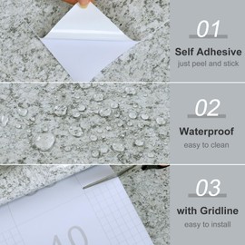 VaryFloral Grey Peel and Stick Wallpaper 30cmx300cm Granite Marble Effect Contact Paper Thickened Texture Vintage Wallpaper Glossy Terrazzo Granite Vinyl Wrap for Furniture Cabinet Drawer Room