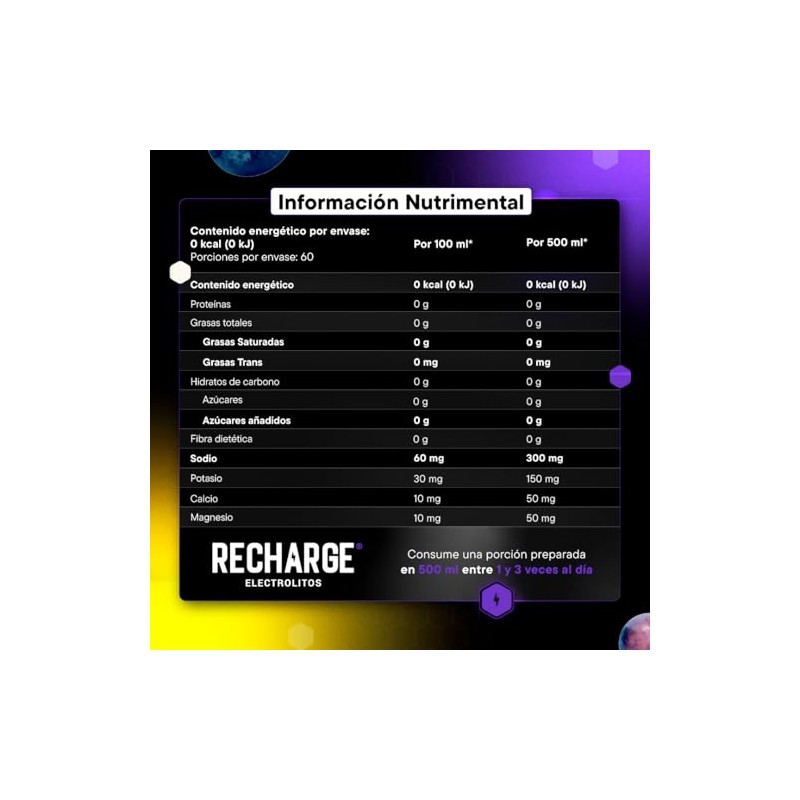 Be Better RECHARGE, Electrolitos En Polvo 60 Porciones, Sabor Uva,