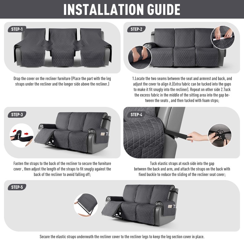 TAOCOCO 100% Waterproof Recliner Cover, Non-Slip Washable Reclining Couch Cover