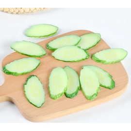 Mellsunny 10 Pcs Simulation Cucumber Slice Lifelike Green Cucumber Slice Fake Vegetable Slices Ornament for Home Kitchen Party Festival Decor Photo Props