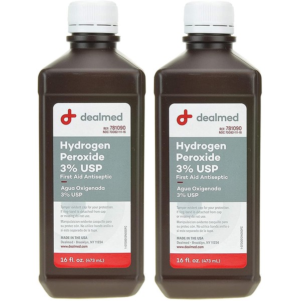 Dealmed Hydrogen Peroxide 3% USP | Made in USA | First Aid Antiseptic | 16 fl. oz. (2 Count)