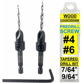 FTG USA Adjustable Wood Countersink Drill Bit Set #4#6 Tapered Drill Bits for Woodwork with Storage Container