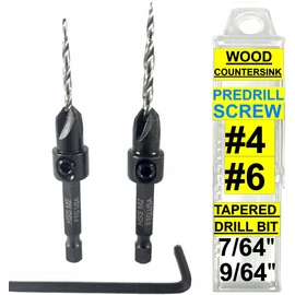 FTG USA Adjustable Wood Countersink Drill Bit Set #4#6 Tapered Drill Bits for Woodwork with Storage Container