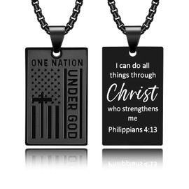 Dog Tag Cross Necklace for Men, USA American Flag Stainless Steel Pendant 24inch Box Chain Philippians 4:13 Black Motto Necklaces Bible Verse Christian Religious Jewelry