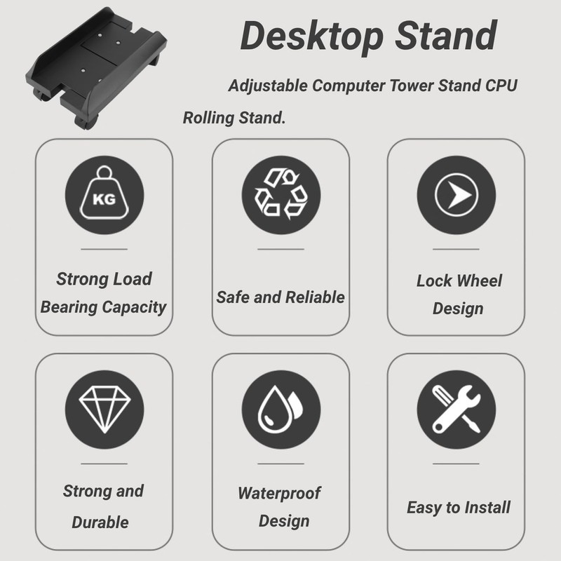 Computer Tower Stand, Ventilated Adjustable Mobile CPU Stand with 4