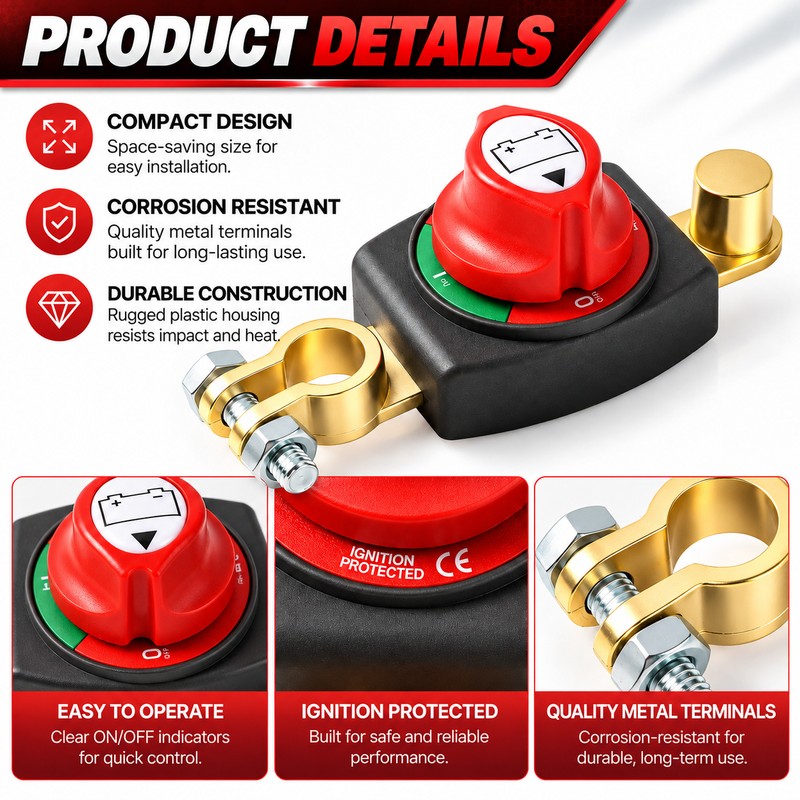 12V–48V Battery Disconnect Switch – Top Post Negative Terminal Battery