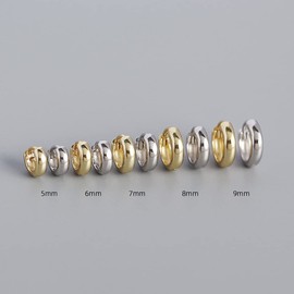 Thick Chunky Cuff Huggie Small Hoop Earrings for Women Men Girls Cartilage Fashion Dainty 14K Gold Plated 925 Sterling Silver Sleeper Hypoallergenic Minimalist Simple Wide Helix Sleeper Hoops Piercing 7mm