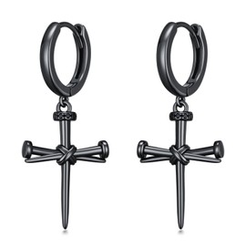 Midir&Etain Crucifix Dangle Drop Earrings for Men Women 925 Sterling Silver Black Dagger Hoop Earring Punk Jewellery Birthday Gifts for Prime Boys Girls