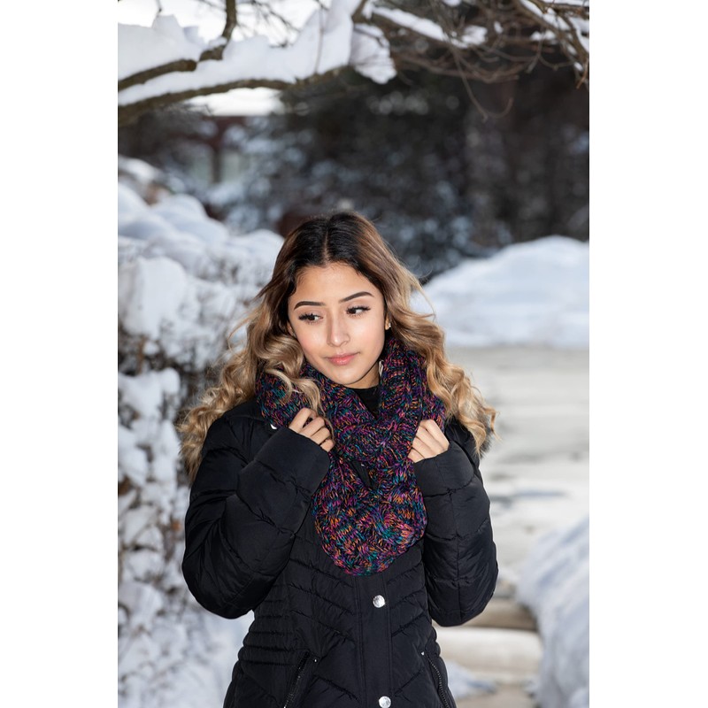 Womens Infinity Scarf Cable Knit Wrap - Black Multi Mix