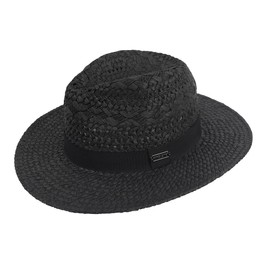 Straw Fedora Panama Hat for Women Men - Summer Beach Sun Hats Wide Brim UV Protection Lightweight(Black, XL)