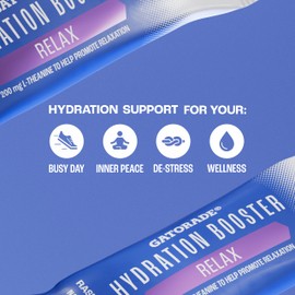 Gatorade Hydration Booster Electrolyte Drink Mix Powder Packets, Relax and Unwind, Raspberry Lemon, Makes 20 Fl Oz (6 Pack)
