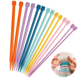 14Pcs Short Knitting Needle Set 25cm/9.8in - Kids Knitting Starter Kit, Plastic Single Pointed Knitting Needles for Beginners, Yarn Knitting Craft Supplies