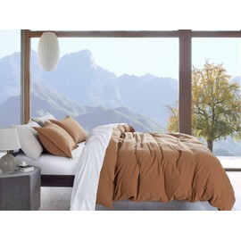 Get Bed Ready Stone Washed Cotton Casual Duvet Cover Set Solid Color Relaxed Modern Style Bedding Natural Wrinkled Lived-in Look (Copper, Twin)