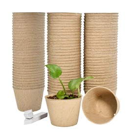 Jolliance 4” Peat Pots with 60Pcs Plant Labels, Biodegradable Pots for Seedlings with Drainage Holes, Garden Plant Nursery Pots Seed Starting Trays