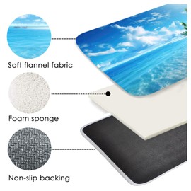 WODEJIA Thickened Rubber Bottom Anti-Skid Bath Mat, Durable Flannel Mat Bright 3D Print Rug for Living Room, Absorbent Water Clearance MatS for Forfoundry Room and Kitchen(Beach Scenery)