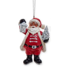 The Bridge Collection Set of 2 African American Santa with Tree Ornaments - 4" Resin Black Santa Christmas Tree Ornament - Diverse Cultural Decor