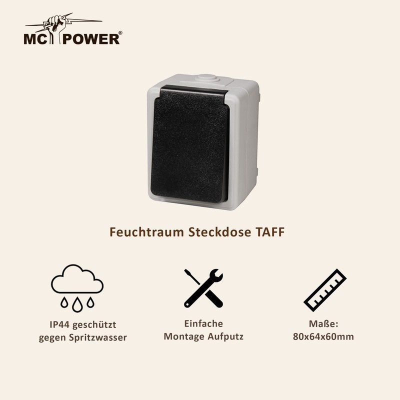 McPower Taff, 1534871 Wet Room Socket 250 V ~/16 A,