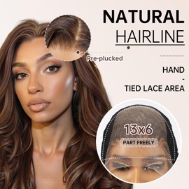 Allbell 13x6 Glueless HD Lace Wigs,Synthetic Lace Front Wig for Women,24Inch Chocolate Brown Body Wave Hair Replacement