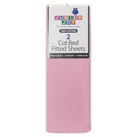 Junior Joy Cot Bed Fitted Sheets, 100% Cotton, Oeko-Tex Standard 100, Soft and Breathable, 60 x 120cm, for Baby and Toddler, Pack of 2 - Pink