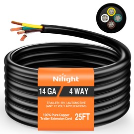 Nilight 25 Feet 4 Way Trailer Wire Extension Cable 14 Gauge 4 Conductor