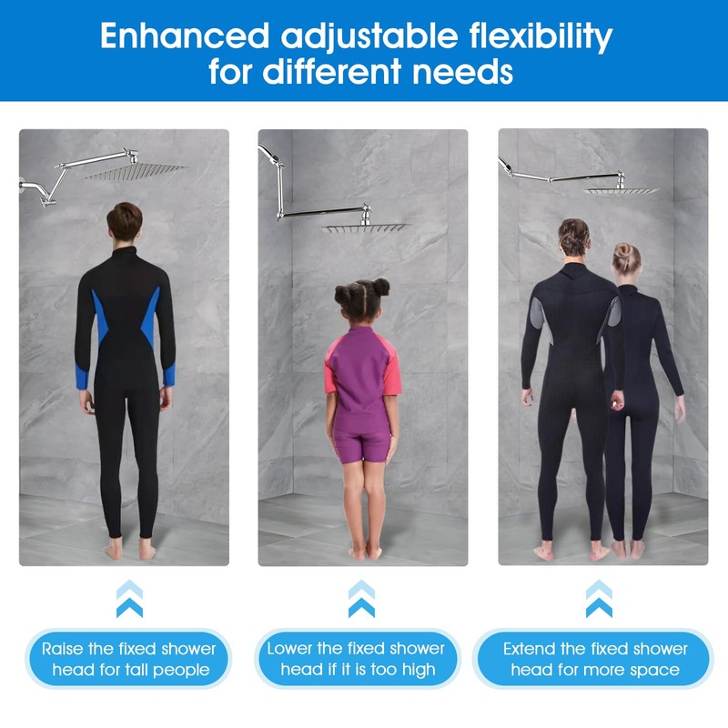 PDPBath Brass 16 Inch Shower Head Extension Arm, Upgrade Flexible