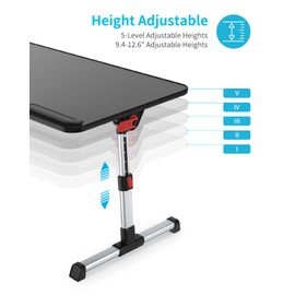 [Medium Size] Laptop Desk Table, SAIJI Adjustable Laptop Stand, Portable Lap Desks with Foldable Legs, Notebook Standing Breakfast Tray Reading Desk for Sofa Couch Bed Floor (Black)