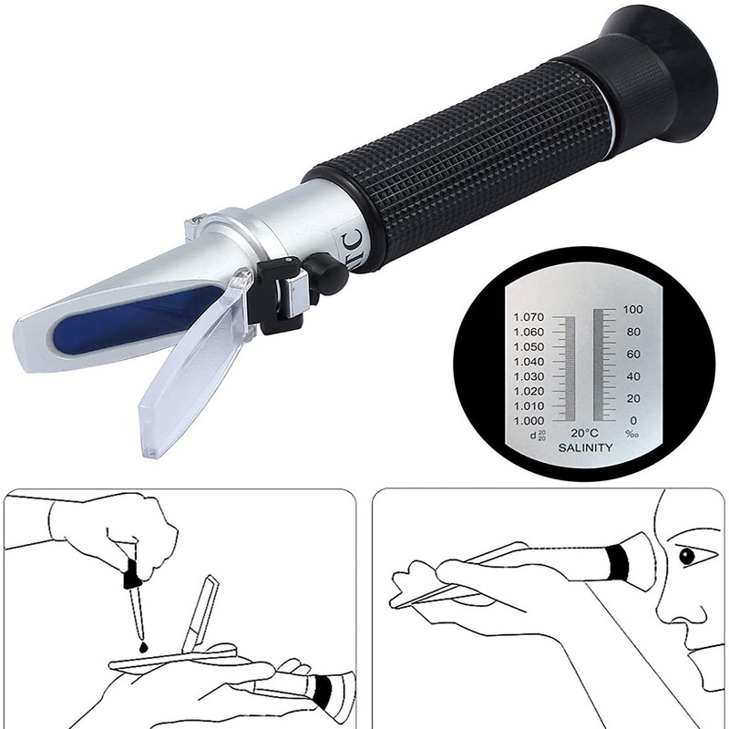 Salinity Refractometer, Automatic Temperature Compensation Handheld Salinity Refractometer, Hydrometer 0-100