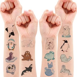 MeoIsDaBest 100 piezas de tatuajes temporales divertidos de animales polares del Ártico, pegatinas para cumpleaños, decoraciones para fiestas de invie