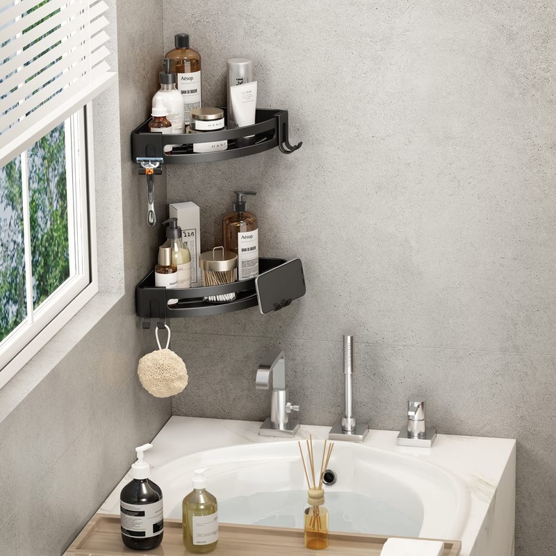 VOLPONE Corner Shower Caddy with Razor Holder Adhesive Shower Shelf
