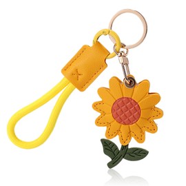 Tinoaly Sunflower Keychain for AirTag, Cute Leather Flower Keychain Sunflower Key Chain Pendant for Women Wallet Backpack Accessory
