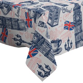 Xtremepads London Sketch Telephone Pattern Pattern - Rectangle Oblong Linen Tablecloth, 60" x 84" inches Washable Decorative Table Cloth