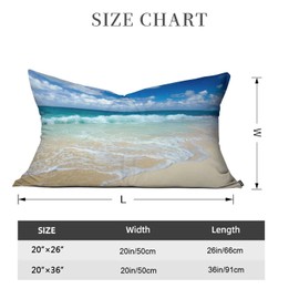 Acptolen Sand Beach Pillow Cover Ocean Sea Tropical Coast Sky Cloud Summer Pillowcase Shams Cushion Case 20x36 King Size for Long Throw Pillow