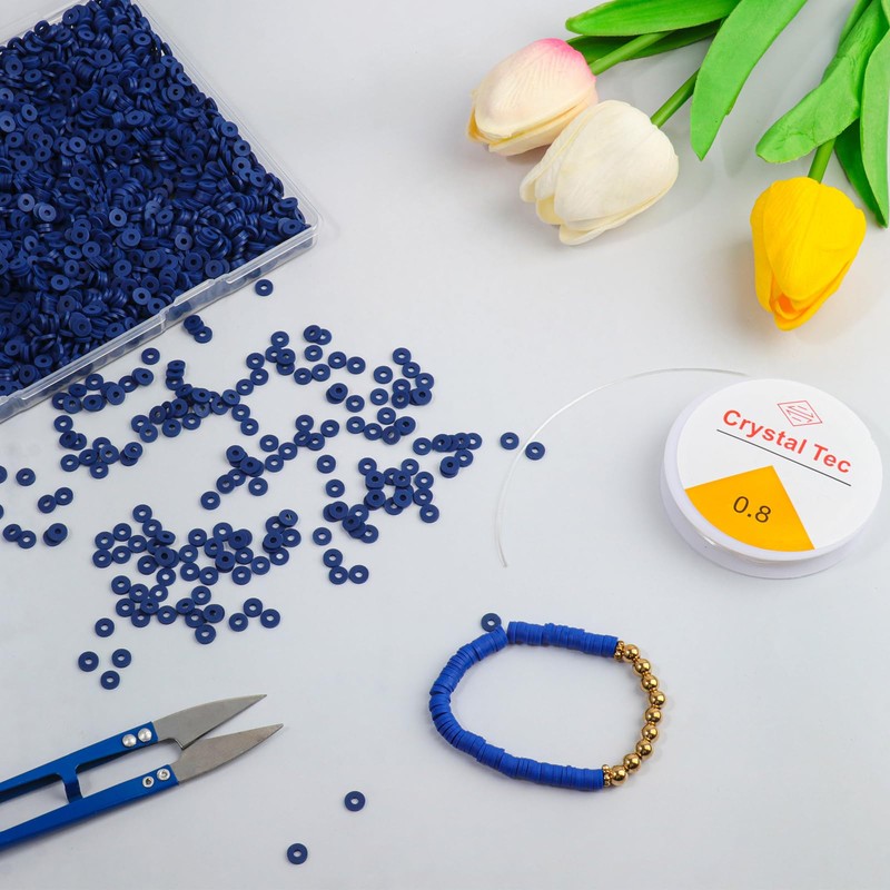 THRELE 4000pcs Blue Clay Beads for Bracelets Making Flat Round