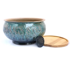 Tuumee Ceramic Plant Pot with Drainage Hole and Tray, Succulent Holder, Bonsai, Flower Vase, Garden Decorative for Snake Plant, Aloe, Oxalis