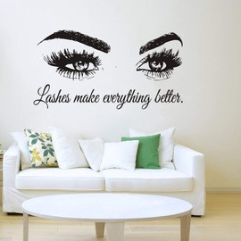 Wall Decal Beauty Salon Quote Sticker Lashes Make everything Better Beautiful Eyes Eyelashes Lashes Extensions Brows Wall Sticker Make Up Wall Window Mural AY1075 (BLACK, 57X103CM)