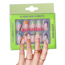 PaintLab Press On Nails - 24 Piece Fake Nails with Glue, Nail File, Prep Pad & Cuticle Stick | Non Toxic & Cruelty Free | Long Lasting & Complete Glue On Nails for Women & Girls (Multi Tie Almond)