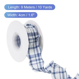 uxcell Plaid Ribbon, 1.6" Wide 10 Yards Buffalo Checked Gingham Plaid Wrinkled Pleated Ribbon for Gift DIY Bows Home Party Wrapping Wreath Crafts Decoration Polyester, Bubble Grid Azure