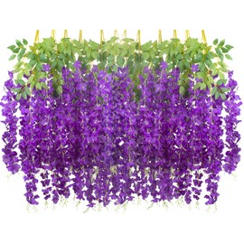 AITISOR 24 Pack Artificial Fake Wisteria Vine Ratta (3.75 Feet) Hanging Garland Silk Flowers String Home Party Wedding Decor (Blue)