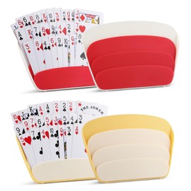 ARPOVIST 4 Pcs Playing Card Holder, 3 Layer Hands Free Foldable Tabletop Stand for Poker, UNO, Family Game Nights (2 Red, 2 Yellow)