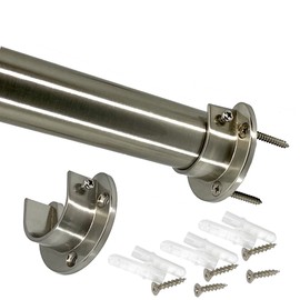CUSTOM CUT | Up to 36" | HEAVY DUTY Satin Nickel Closet Rod | 32mm Dia. | w/Matching End Brackets