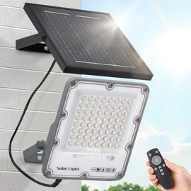 100W Solar Flood Light Outdoor Waterproof, 24000LM 6500K LED Solar Street Light with Remote, Dusk to Dawn Solar-Powered Lamp, Split Type Security Lighting with 13FT Cable for Parking Lot Yard Garage