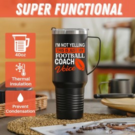Onebttl Football Coach Gifts, Football Gifts for Coach Mentor on Birthday Christmas, 40oz Stainless Steel Tumbler with Handle, Lid and Straw, Black