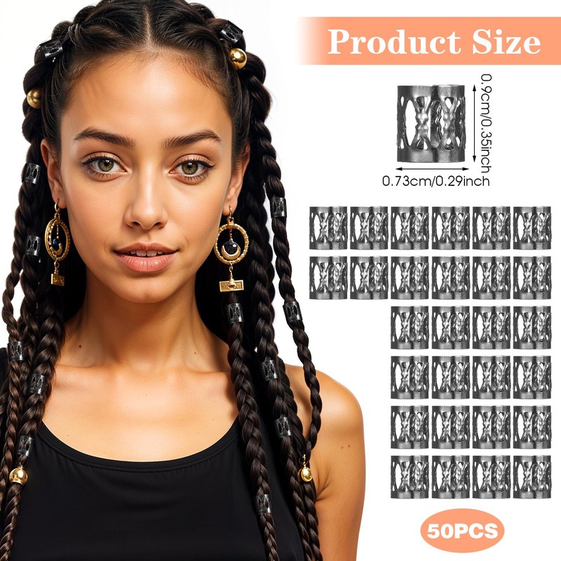 50 Pcs Black Dreadlock Beads Braids Accessories Metal Tube Beads