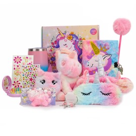 PLYFOU Gifts for Girls, Kids Stuffed Animal Plush Toy with Diary Headband Eye Mask Christmas Birthday Gifts for Little Girls Age 5 6 7 8 9 10