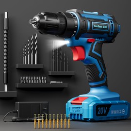 Cordless Drill Set, 20V Power Drill with Power Pack 2.0Ah and Charger, 3/8-Inch Keyless Chuck Electricdrill, 25+1 Torque, 42pcs Drilldriver Bits/Screws for DIY Projects (Blue)