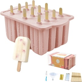 Moldes para Paletas de Hielo de 100 ml, 12 Cavidades Moldes de Silicona para Paletas, Reutilizable y Seguros para Alimentos, Sin BPA, para Niños y Familias, con Cepillo y Embudo, 100 Piezas Palos.