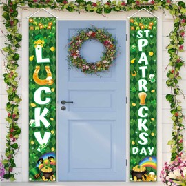 Happy St. Patrick's Day Door Banner Green Gold St. Patrick's Day Porch Sign Lucky St. Patrick's Day Banner for the Home Wall Indoor Outdoor Party Supplies