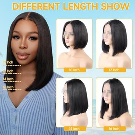 ASUTTRY Bob Wig Human Hair 200 Density 13x4 HD Lace Front Wigs Human Hair Pre Plucked Short Bob Straight Frontal Wigs Human Hair for Women Natural Black 12"
