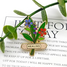 Healing Mood Bandage Flower Badge Pin - Flower Series - Enamel Lapel Pin - Plated Badge for Clothing, Bags, and Lanyards