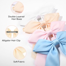 JWLFLOWXISS Hair Bows for Girls, 4 PCS Solid Color Hair Ribbon Double Layer Bow Hair Clips Alligator Clips Toddler Bows Kids Hair Accessories for All Hair Types